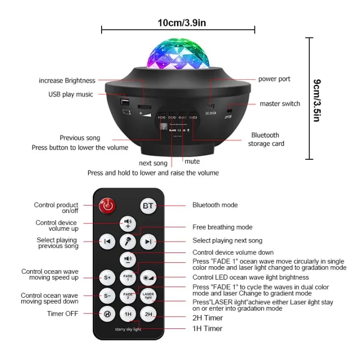 Galaxy Star Projector Night Lamp Bluetooth USB Music Player